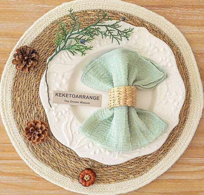 Cheesecloth Napkins 17x17 Inches Cloth Napkins Handmade Reusable Washable for Dinner Wedding Baby Bridal Shower Party Boho Decorations Bulk Set of 6 Sage Green