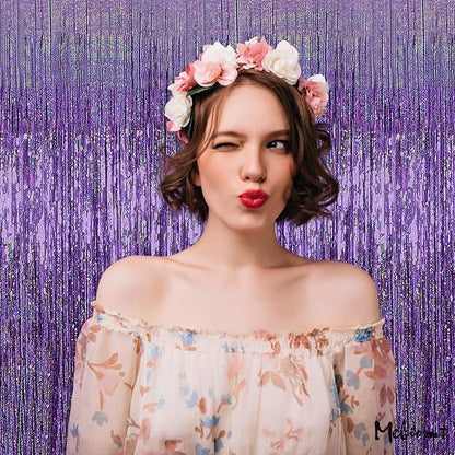4 Pack 3.2Ft x 8.2Ft Light Purple Fringe Curtain Backdrop, Sparkle Metallic Tinsel Foil Fringe Streamers Background for Photo Booth Birthday Wedding Baby Shower Halloween Christmas Party Decorations