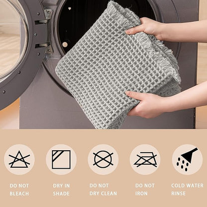 Waffle Bath Mat Non Slip, Boho Bathroom Rug, Super Absorbent Quick Dry Bathroom Mat, Soft Farmhouse Bath Rug with Tassels, Small Washable Shower Mats for Floor 24"x36", Square Light Grey