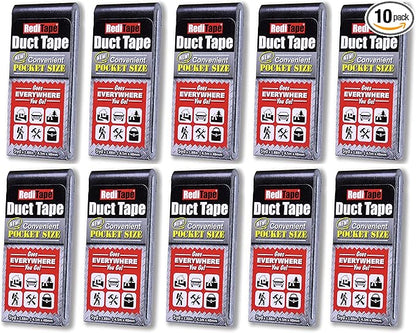 Travel Size Pocket Duct Tape 10-Pack | 1.88 inches x 5 Yards per Flat Pack (10-Pack, Black)