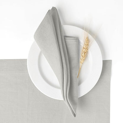 D'Moksha Homes Silver Grey Linen Napkins 18 x 18 Inch - 100% Pure Linen Cloth Washable Dinner Napkins Set of 4 for Winter, Christmas, Holiday