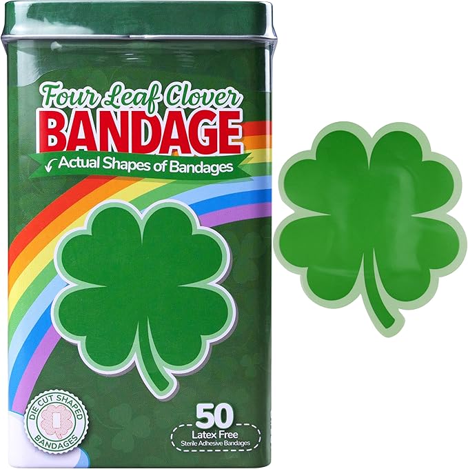 BioSwiss Kids Bandages, 4 Leaf Clover Shaped Self Adhesive Bandage Set, Latex Free, Sterile Wound Care, 50 Count