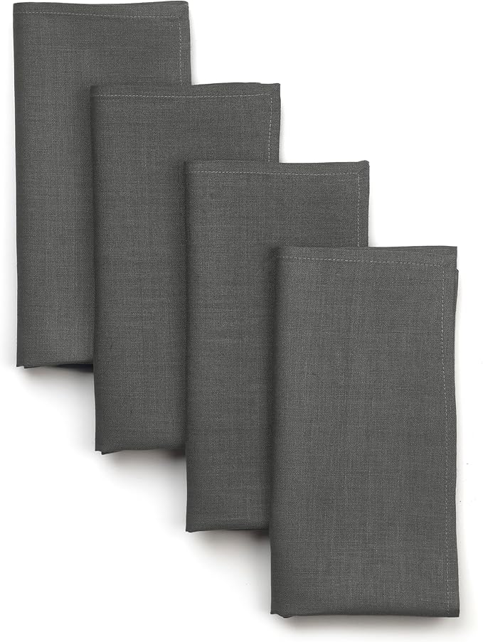 D'Moksha Homes Charcoal Grey Linen Napkins 18 x 18 Inch - 100% Pure Linen Cloth Washable Dinner Napkins Set of 4 for Winter, Christmas, Holiday