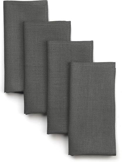 D'Moksha Homes Charcoal Grey Linen Napkins 18 x 18 Inch - 100% Pure Linen Cloth Washable Dinner Napkins Set of 4 for Winter, Christmas, Holiday