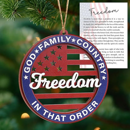 United States 250th Anniversary Ornament, Wooden 250th Anniversary USA Christmas Tree Ornament, 250 Patriotic American Flag Christmas Ornaments, Gift for US Citizens, Patriotic Collectors (Freedom)