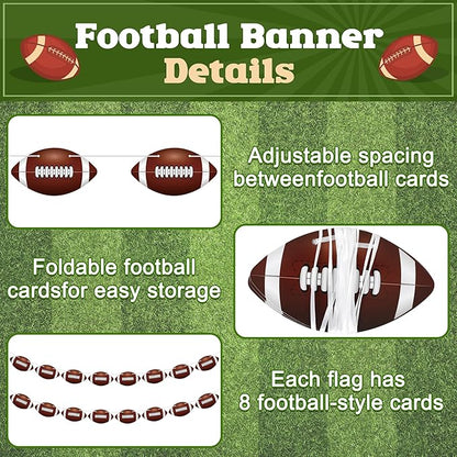 4 Pack Football Party Decorations, 32 PCS Football Cardboard Pre-Assemble Game Day Party Banner Garland for Bowl Game Day Sports Themed Party Supplies Birthday Cutouts Banner Decor