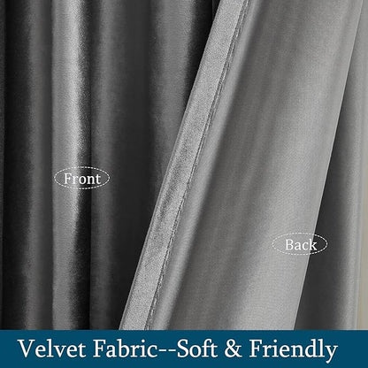 PRIMROSE Dark Grey Velvet Curtains 102 inch Long for Living Room,Set of 2 Panels Blackout Rod Pocket Back Tab Window Treatment Room Darkening Heavy Decorative Curtains Drapes for Bedroom