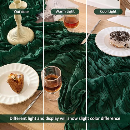 6 Pack Christmas Table Runner 120 Inch Boho Rustic Gauze 10 FT Emerald Green Cheese Cloths Table Runners Decorations for Spring Summer Birthday Party Baby Shower Wedding Holiday Home Decor