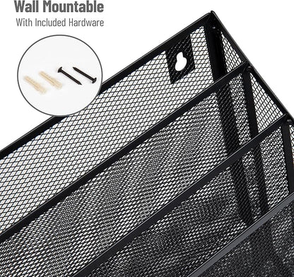 Mind Reader Vertical File Storage, Desktop Organizer, Wall Mount, Office, Metal Mesh, 12.5" L x 3.75" W x 11.5" H, Black (Pack of 4)