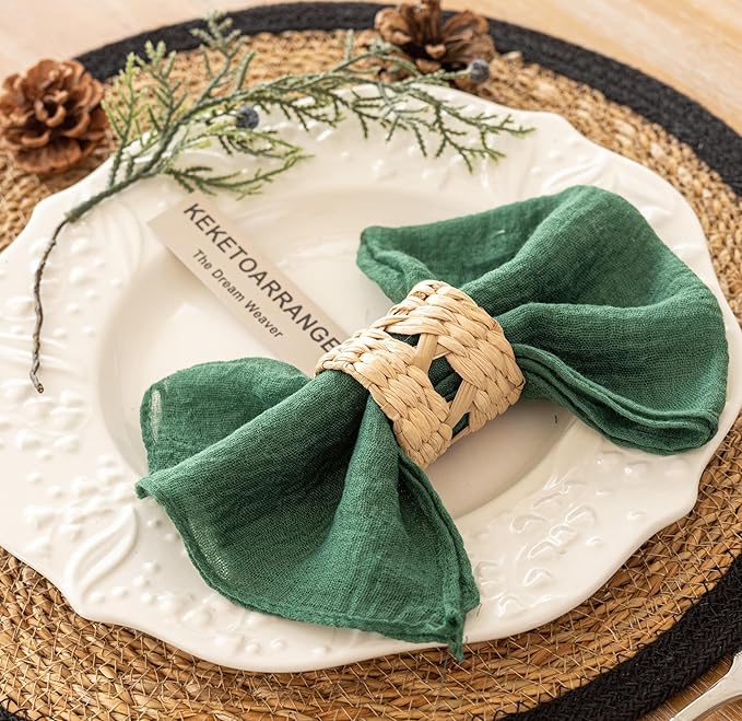 Cheesecloth Napkins 17x17 Inches Cloth Napkins Handmade Washable for Lunch Dinner Wedding Baby Bridal Shower Party Rustic Boho Decorations Bulk Set of 6 Emerald Green