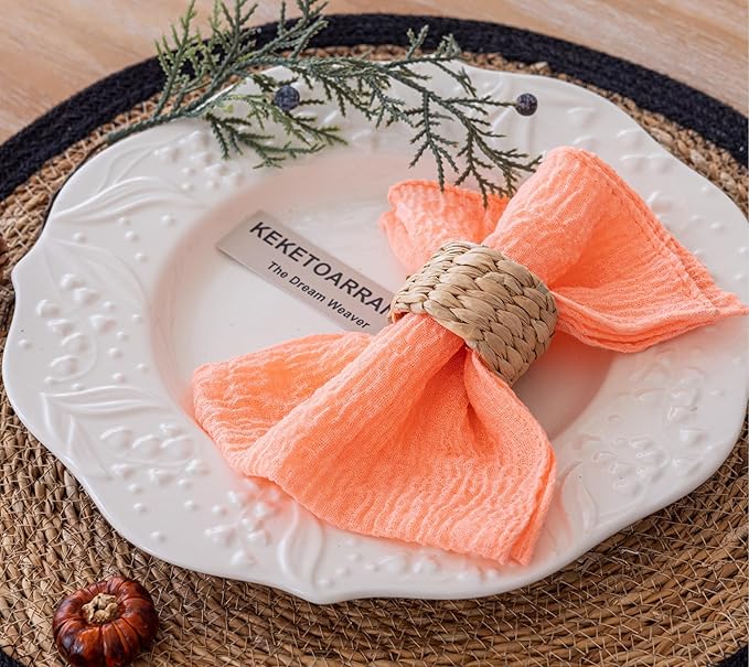 Cheesecloth Napkins 17x17 Inches Cloth Napkins Reusable for Lunch Dinner Wedding Baby Shower Bridal Shower Party Rustic Boho Decorations Bulk Set of 6 Coral Peach