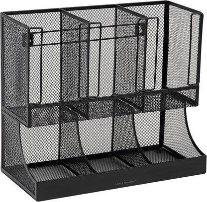 Mind Reader Multipurpose Countertop Organizer, Office Breakrooms, Cup and Condiment Station, Metal Mesh, Black