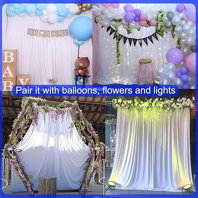 White Backdrop Curtain for Parties Wedding Wrinkle Free White Photo Curtains Backdrop Drapes Fabric Decoration for Baby Shower 5ft x 8ft,2 Panels