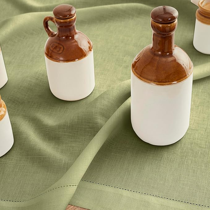 Solino Home Linen Moss Green Table Runner 72 Inches Long - 100% Pure Linen Hemstitch Table Runner 14 x 72 Inch for Dresser, Dining, Fall, Autumn, Winter - Classic Hemstitch