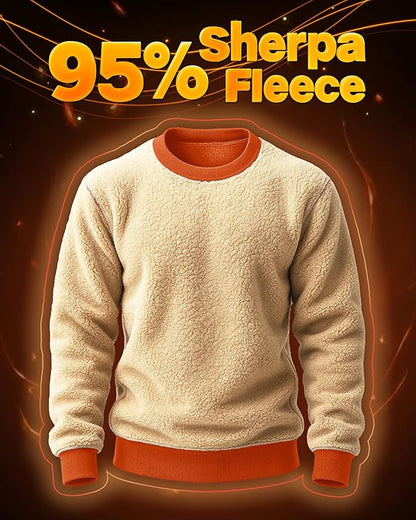 Boladeci Men's Full Sherpa Lined Crewneck Sweatshirts Heavy-weight Fleece Pullover Thick Thermal Long Sleeve Cotton