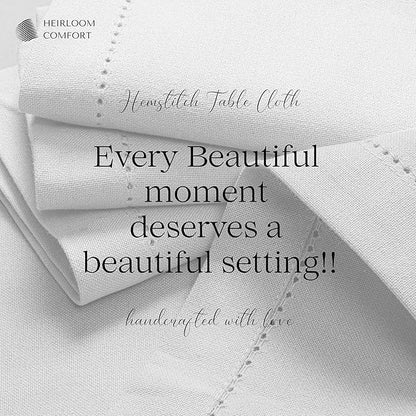 White Tabletop Tablecloth, 60x86 Inch, 100% Cotton, Fits 6-8 Seats, Washable, Soft, Durable, Wrinkle Resistant, Rectangle Table Cover for Dining, Weddings, Holiday Celebrations