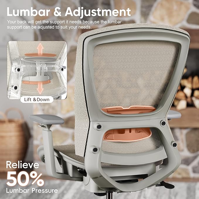 ELABEST Mesh Office Chair,Ergonomic Computer Desk Chair,Sturdy Task Chair- Adjustable Lumbar Support & Armrests,Tilt Function,Comfort Wide Seat,Swivel Home Office Chair