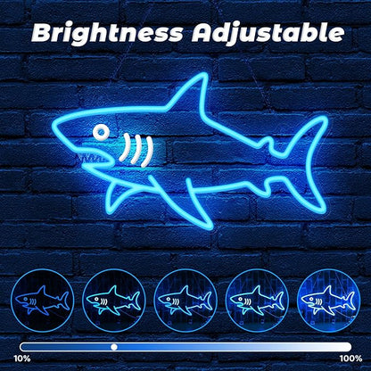 Shark Neon Sign, Dimmable LED Shark Light Animal Wall Decor, Christmas Gift White Elephant Gifts for Boys Men, Bedroom Living Room Man Cave Home Decoration With USB Powered