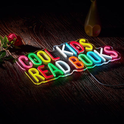 Cool Kids Read Books Neon Sign for Classroom Wall Décor Dimmable LED Neon Light USB Powered Neon Art Signs Decor