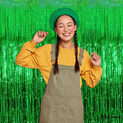 4 Pack Green Fringe Curtain Backdrop, 3.2Ft x 8.2Ft Sparkle Metallic Tinsel Foil Fringe Streamers Background for Photo Booth Birthday Wedding Baby Shower Party Thanksgiving Christmas Decorations