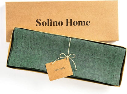 Solino Home Linen Placemats Set of 4 - Forest Green Placemats 14 x 19 Inch - 100% Pure Linen Table Mats for Fall, Autumn, Thanksgiving, Christmas, Winter - Athena