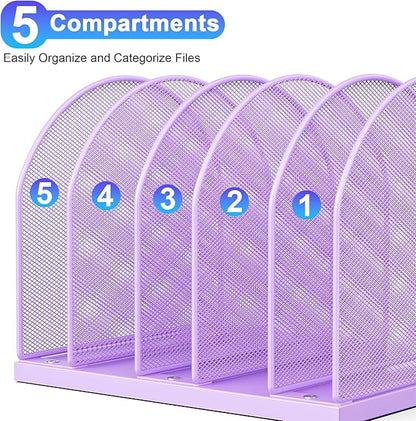 gianotter Desktop File Organizer, Desk Organizer with 5 Compartments, Paper Organizer for Desk, Workspace Organizers for Office Supplies (Purple)