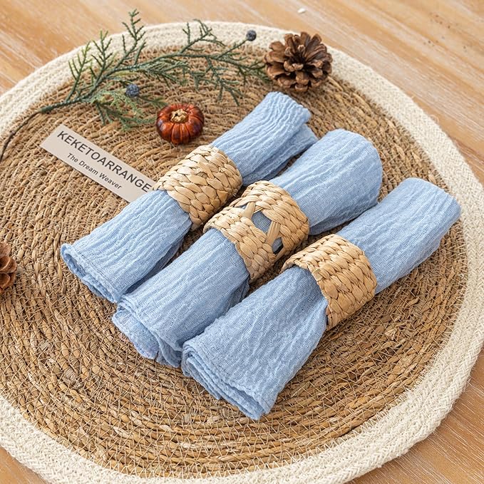 Cheesecloth Napkins 17x17 Inches Cloth Napkins Reusable Handmade Washable for Lunch Dinner Wedding Baby Bridal Shower Party Rustic Boho Decorations Bulk Set of 6 Light Blue
