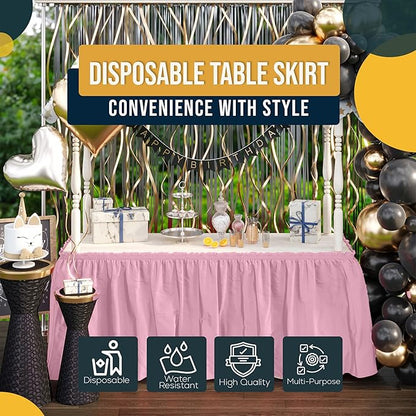 Exquisite Ruffle Table Skirt Pink Pack Of 12, 14 Ft Long Table Skirts for Rectangle Tables 6ft Plus or Round Tables Skirts with Adhesive Strip for Gender Reveal Decor & Happy Birthday Parties