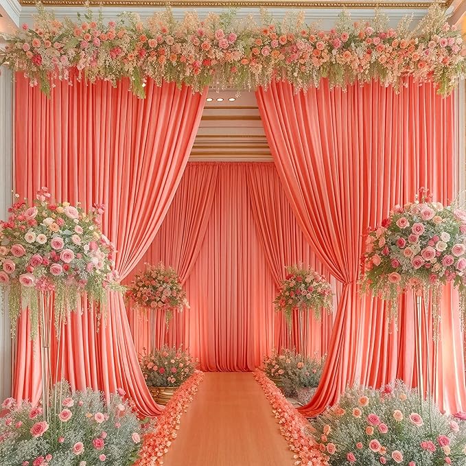 4 Panels Orange Backdrop Curtain for Parties Wrinkle Free Photo Curtains Backdrop Drapes Fabric Decoration for Wedding Birthday Party Baby Shower 20ft(W) x 10ft(H)