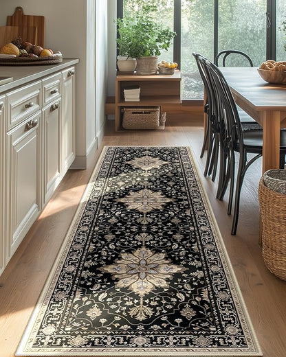 Area Rugs 2'x6' Runner Rug Non Slip Washable for Kitchen Hallway Bedroom Beside Laundry Room Bathroom Rug, Floor Carpet, Black Brown Neutral Dark Tan