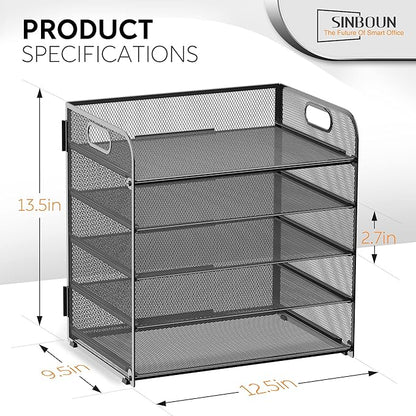 2 Pack Letter Tray 5-Tier Desk Organizer File Paper Holder with Handle, Metal Desktop Document Shelf Tray Office Classroom Organization - Black