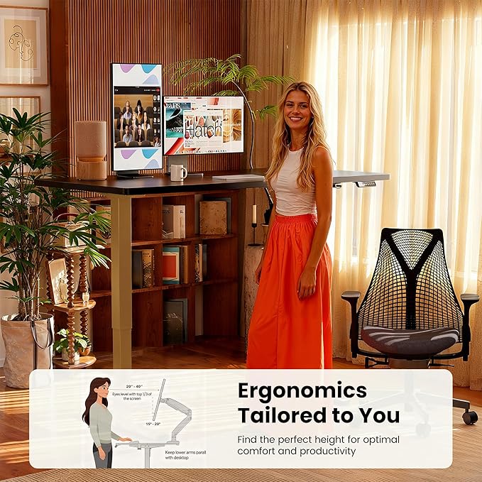ErGear Height Adjustable Electric Standing Desk, 32 x 19 Inches Sit Stand up Desk, Memory Computer Home Office Desk, Black+Gold