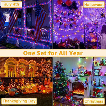 Ollny RGB Christmas Lights 100 LEDs 33 FT Clear Wire, 130 Modes Color Changing Connectable Christmas Tree Lights with Remote, Timer & Waterproof, Outdoor Xmas String Light for House Decorations