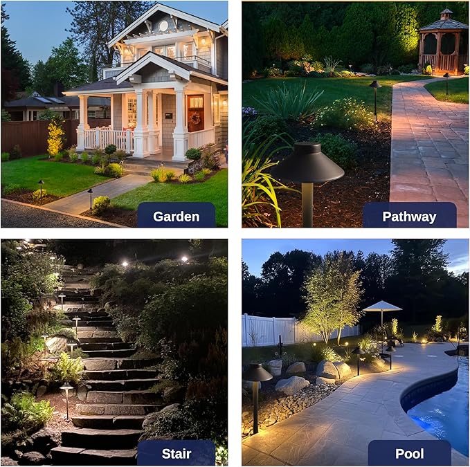 Gardenreet Solid Cast Brass Pathway Lighting - 12v Landscape Path Light Outdoor Waterproof, Electric Walkway Lights Wired, Hat Shape Bronze Garden Decoration with 3W Neutral White G4 Bulb (12 Pack)