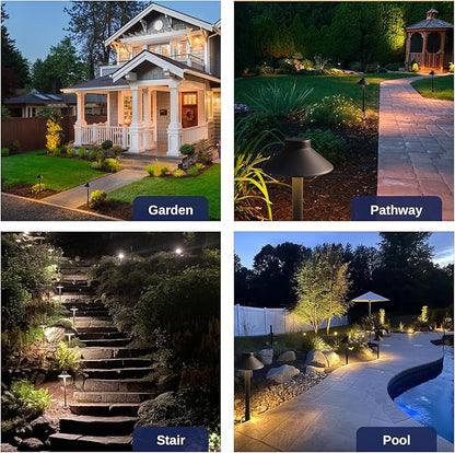 Gardenreet Solid Cast Brass Pathway Lighting - 12v Landscape Path Light Outdoor Waterproof, Electric Walkway Lights Wired, Hat Shape Bronze Garden Decoration with 3W Neutral White G4 Bulb (12 Pack)