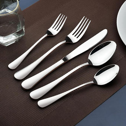 60 Piece Silverware Set for 12, Heavy Duty Stainless Steel Flatware Utensils Cutlery Set Including Steak Knife Fork and Spoon, Dishwasher Safe，Gift Package for Wedding Housewarming