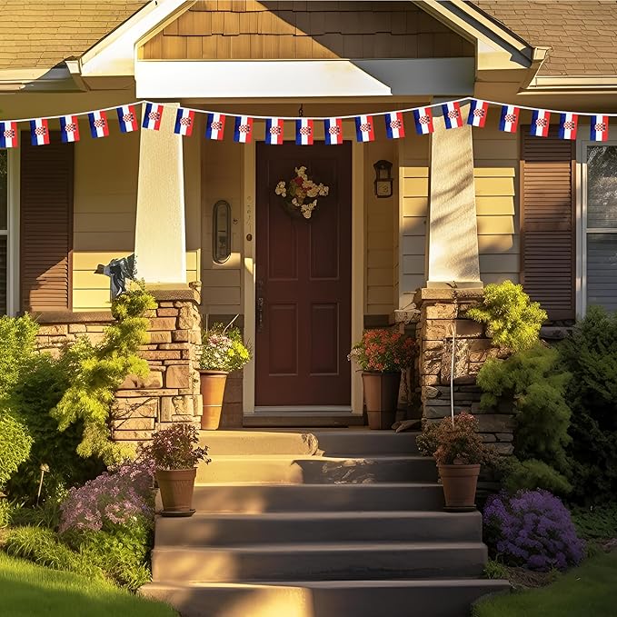 Croatia Small String Flags, 50 Feet 38 Pcs Croatian Pennant Banner Bunting Flags, Patriotic Events, Independence Day, Country Festival, Commemoration, Decorations (Croatia)