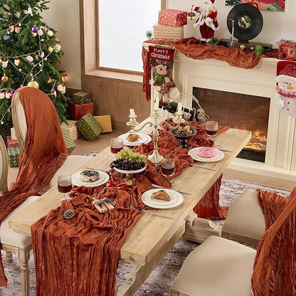 6 Pack Thanksgiving Table Runner Terracotta Boho Rustic Gauze 120 Inch 10 FT Cheesecloth Table Runners for Wedding Birthday Baby Shower Christmas Holiday Party Fall Decor for Home Farmhouse