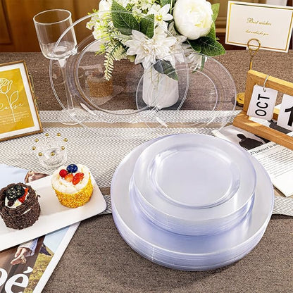 I00000 200PCS Clear Plastic Plates, Disposable Clear Plates for 100 Guests, Premium Dinner and Dessert Plate, Fancy Hard Plastic Party Plate for Wedding Christmas