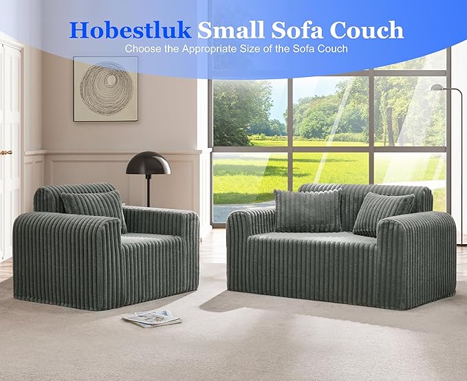 Hobestluk Single Sofa Foam Couch Sofa for Small Spaces Comfy Sofas with Removable Cover Furry Couch with Pillows for Living Room, Bedroom, Apartment, Office (Grey, Standard)
