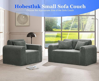 Hobestluk Couch Sofa 2-Seater Foam Sofa Loveseat for Small Spaces Comfy Sofas with Removable Cover Furry Couch with Pillows for Living Room, Bedroom, Apartment, Office (Grey, Loveseat)