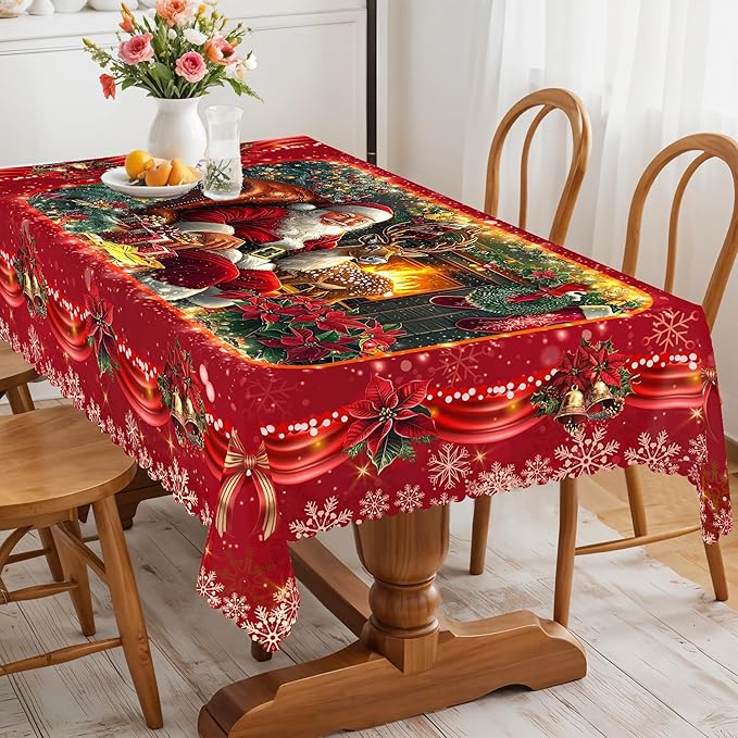 Eikione Retangular Tablecloth 140x180inch, Christmas Tablecloth Waterproof and Wrinkle-Free, Table Covers, Winter Decorations for Home Dining Red Floral