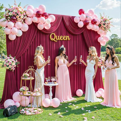 Burgundy Backdrop Curtain for Parties Wedding Wrinkle Free Maroon Photo Curtains Backdrop Drapes Fabric Decoration for Birthday Engagement Ceremony 5ft x 7ft,2 Panels