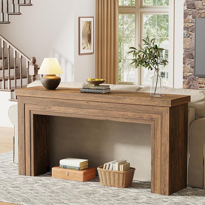 Huuger 63 Inch Entryway Table, Retangular Console Table with Storage, Farmhouse Sofa Table Behind the Couch, Long for Entrance, Hallway, Foyer, Living Room, Rustic Brown