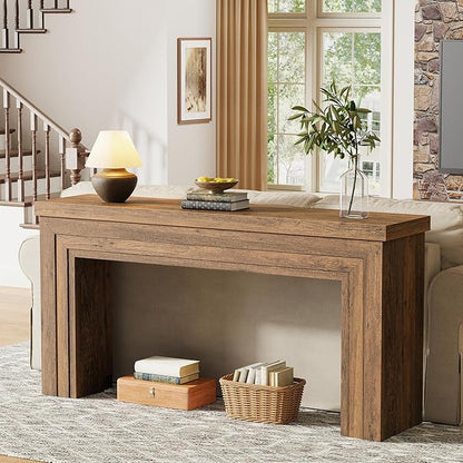 Huuger 63 Inch Entryway Table, Retangular Console Table with Storage, Farmhouse Sofa Table Behind the Couch, Long for Entrance, Hallway, Foyer, Living Room, Rustic Brown