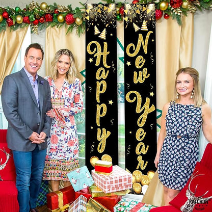KatchOn, XtraLarge Happy New Year Door Banner - 72x12 Inch | Scripted Door Banner for New Years Decorations 2026 | Happy New Year Banner | New Years Eve Party Supplies 2026 | Nye Decorations