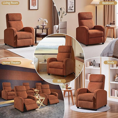 Yaheetech Corduroy Recliner Chair Single Sofa Home Theater Seating Adjustable Modern Reclining Chair for Living Room Bedroom Home Theater Brick Red