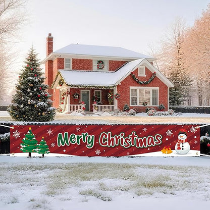 HOOSUN Christmas Decorations Outdoor Indoor,138 x 20 Inch Merry Christmas Banner for Outside,Large Xmas Tree Snowman Banners Yard Fence Decorations,Xmas Decor Banner for Fence,Proch,Wall,Party