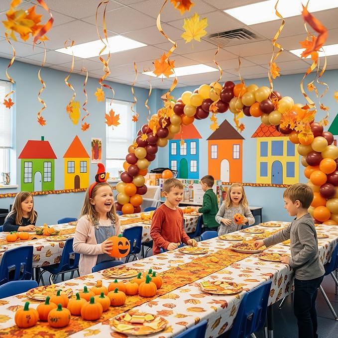 Fall Balloons Arch Garland Kit Burnt Orange Burgundy Mustard Yellow Balloon with Maple Leaf Garland Pumpkin Pine Cone Foil for Autumn Thanksgiving Harvest Birthday Baby Shower Party Decoration
