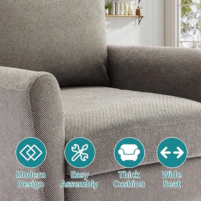 OLIXIS Comfy Accent Chair for Living Room Bedroom and Waiting Room, Upholstered Mid-Century Reading Chair with Pillow and Solid Wood Legs, Wide Singe Modern Lounge Sofa (Gray)